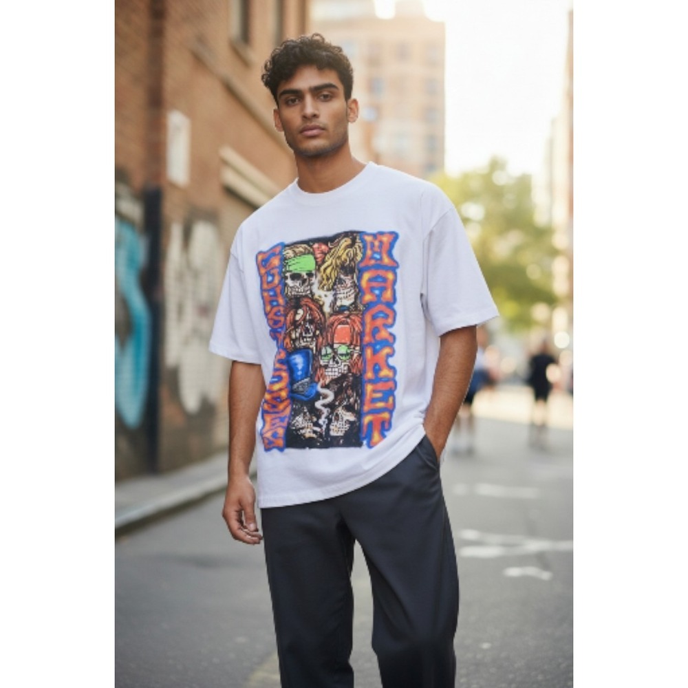 MARKET X Guns N' Roses Graphic T-Shirt White Large Band Tee Streetwear Rare D30